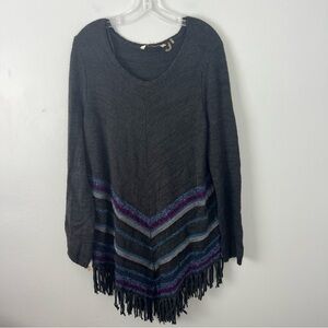 Soft Surroundings Foley Fringe Tunic Sweater Wool Blend Stripes
